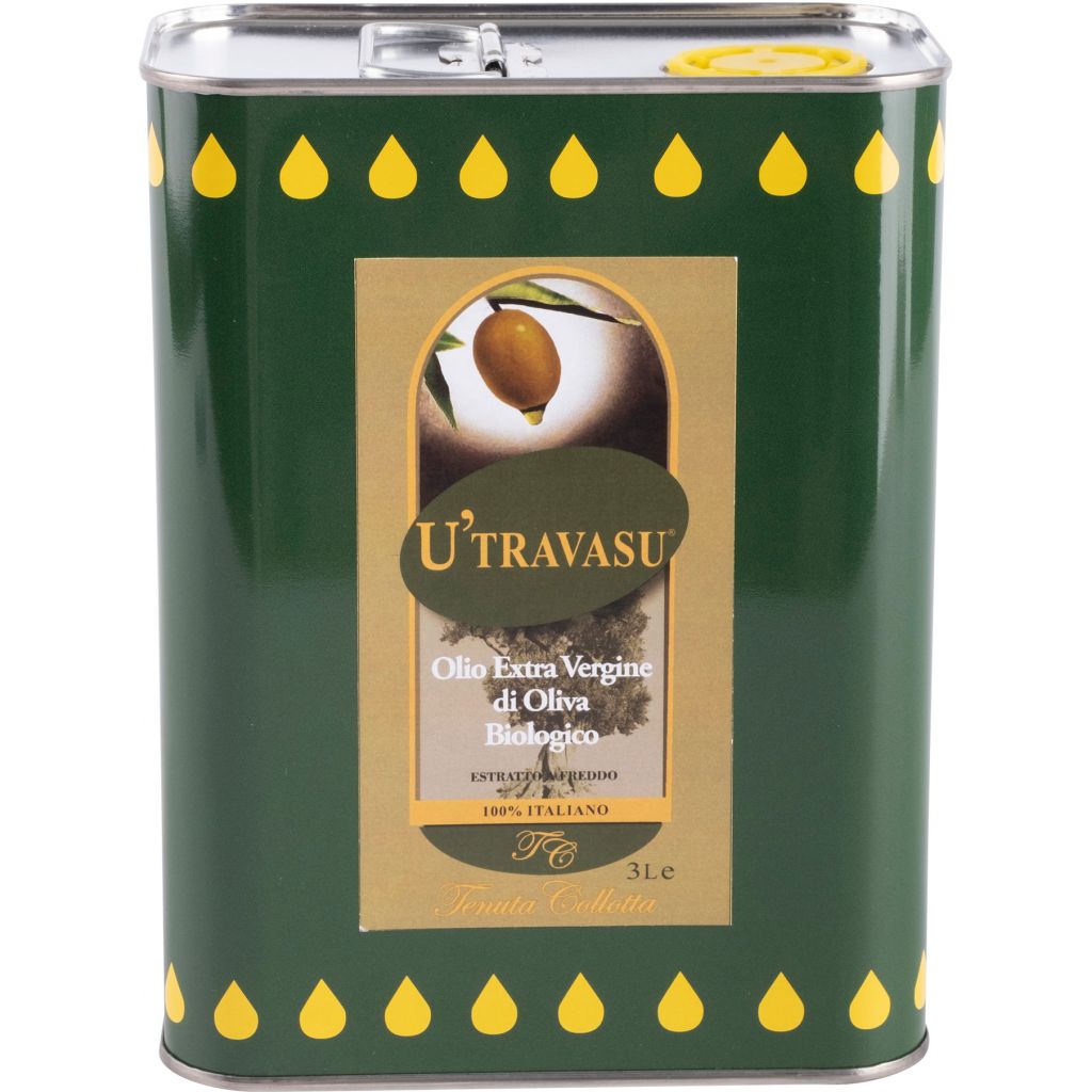 U'Travasu&reg; - Olio extravergine di oliva Biologico latta 3 litri - 100% italiano - Prodotto in Sicilia