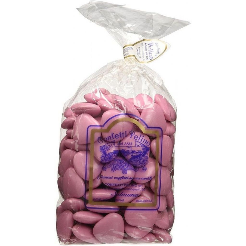 CONFETTI PELINO SULMONA DAL 1783 - CONFETTI ROSA CIOCCOLATO A FORMA DI CUORE - CONFEZIONE DA 500 GR