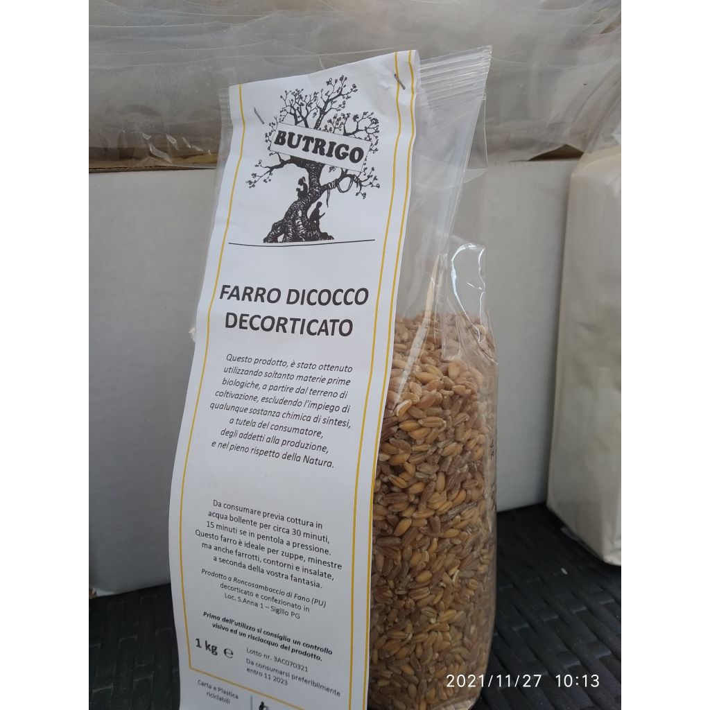 Farro dicocco decorticato confezione da 1Kg.