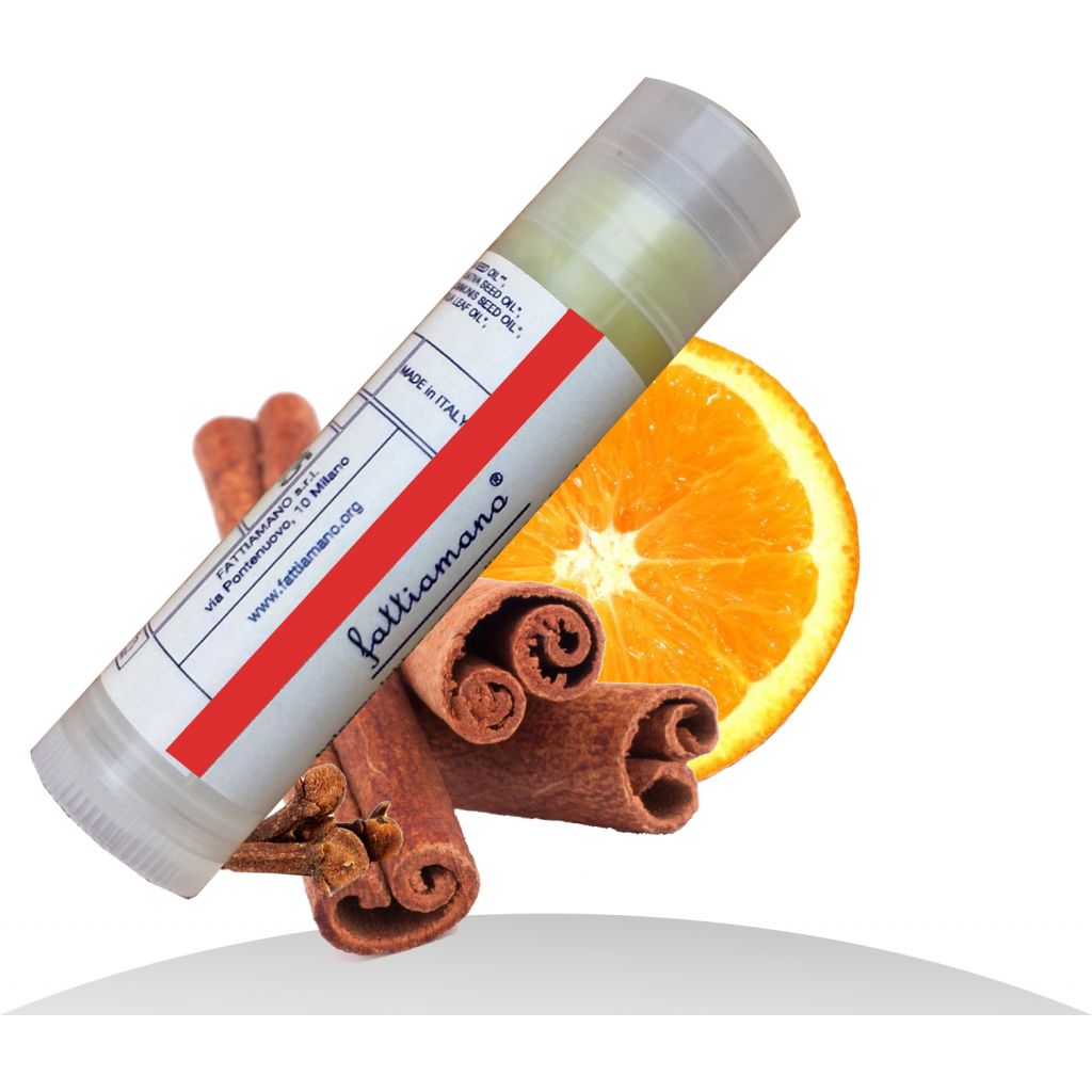 NATURAL LIP BALM WARM AND SPICY WITH ORANGE, CINNAMON AND ORGANIC SHEA BUTTER