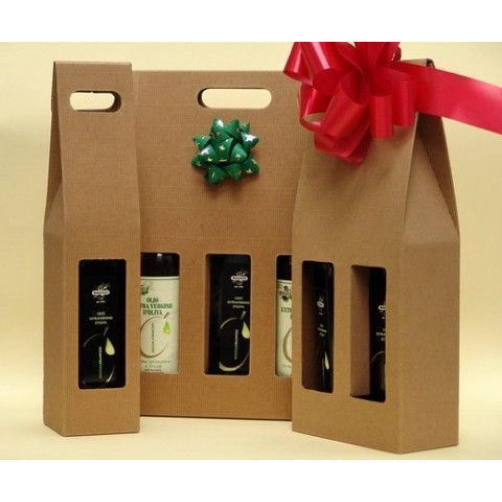 Confezione Natalizia con 4 bottiglie da 0,50 litri di Olio Extra Vergine di Oliva Biologico