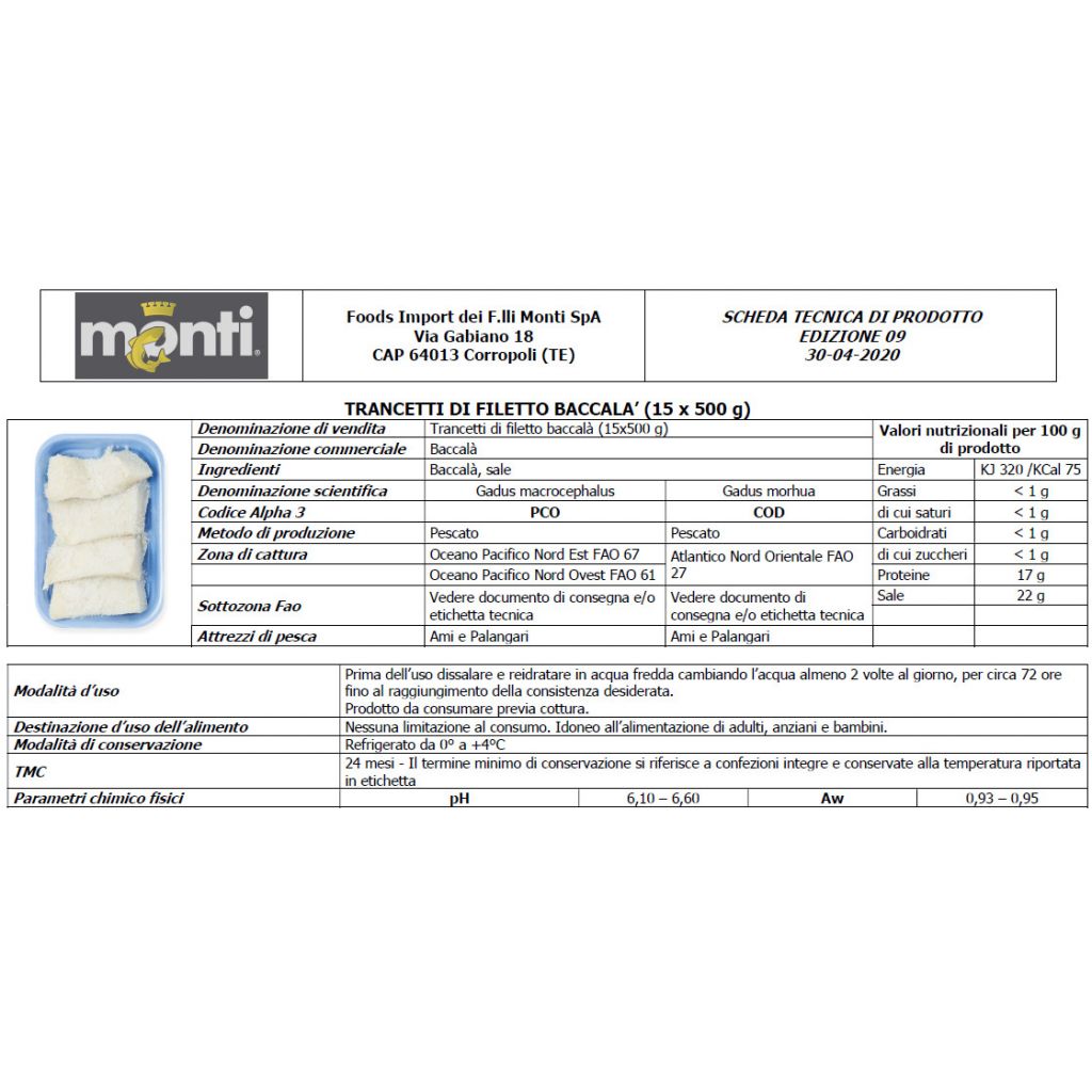 TRANCETTO DI BACCALA SECCO 400 GR