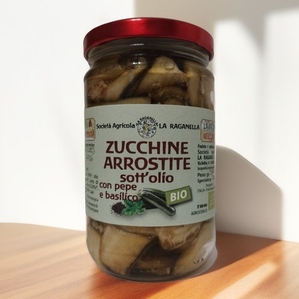 Zucchine arrostite sott'olio con pepe e basilico 280g