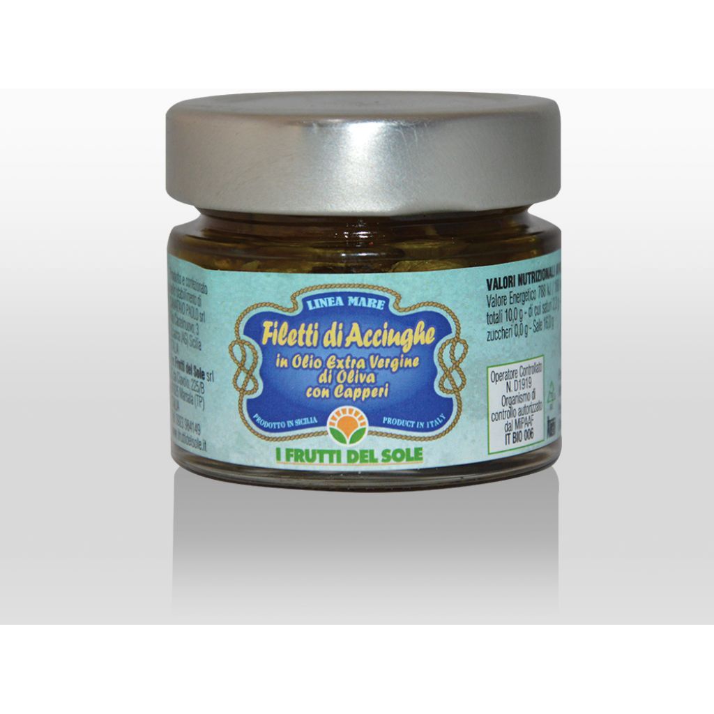 Acciughe a filetti in olio EVO BIO con capperi gr 100