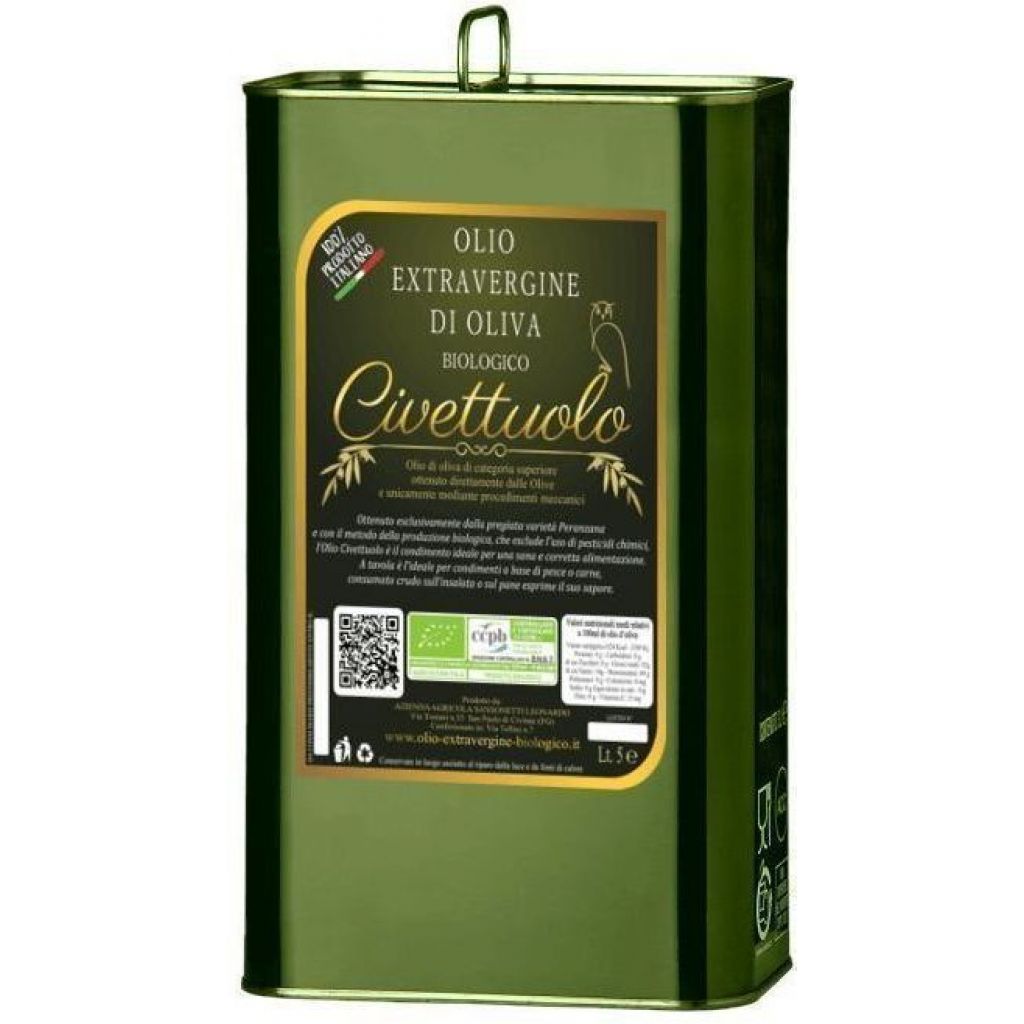 LATTINA DA 5 LITRI DI OLIO EXTRAVERGINE DI OLIVA BIOLOGICO