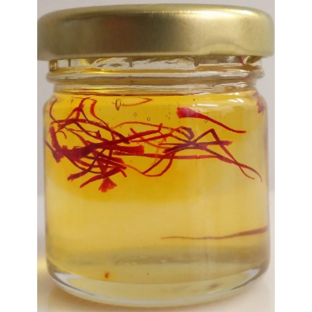 Vasetto da 250 g di miele di acacia con pistilli di zafferano