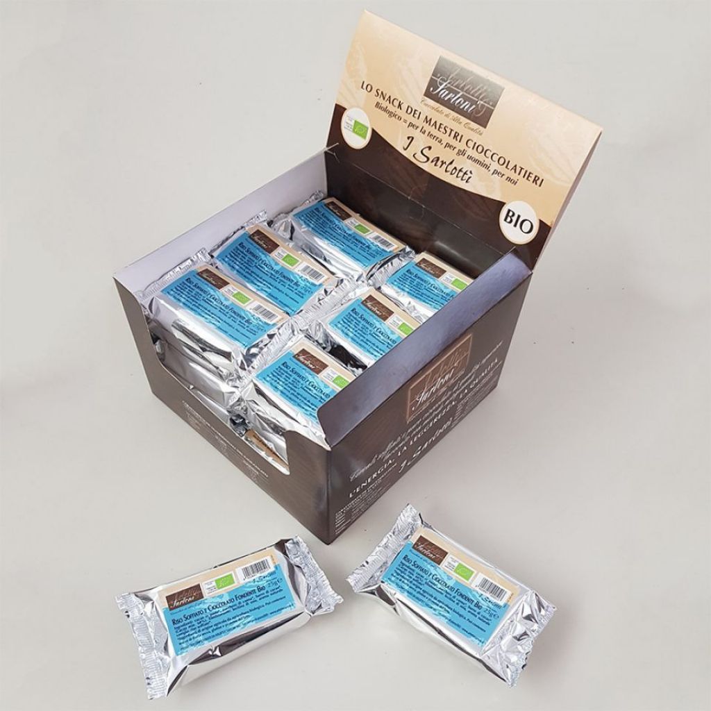 Cioccolato fondente e riso soffiato - Formato famiglia espositore intero 30 snack
