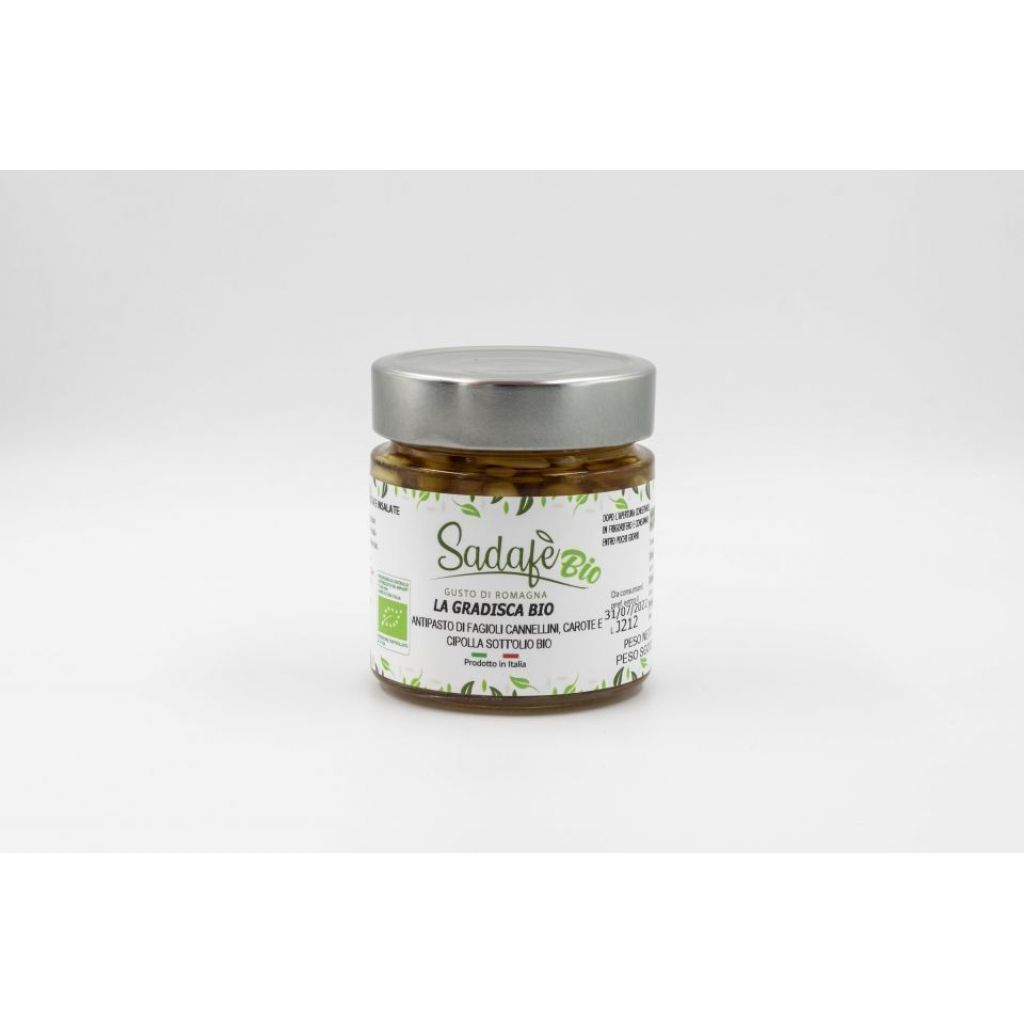 ANTIPASTO BIO DI FAGIOLI CANNELLINI, CAROTE E CIPOLLA SOTT'OLIO DA 240g