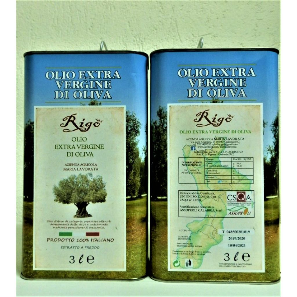 Lattina da 3 lt Olio Extravergine di Oliva Rig&ograve;