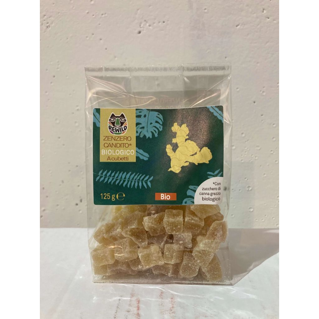 Zenzero Candito con zucchero di canna integrale a velo a cubetti BIO 125g