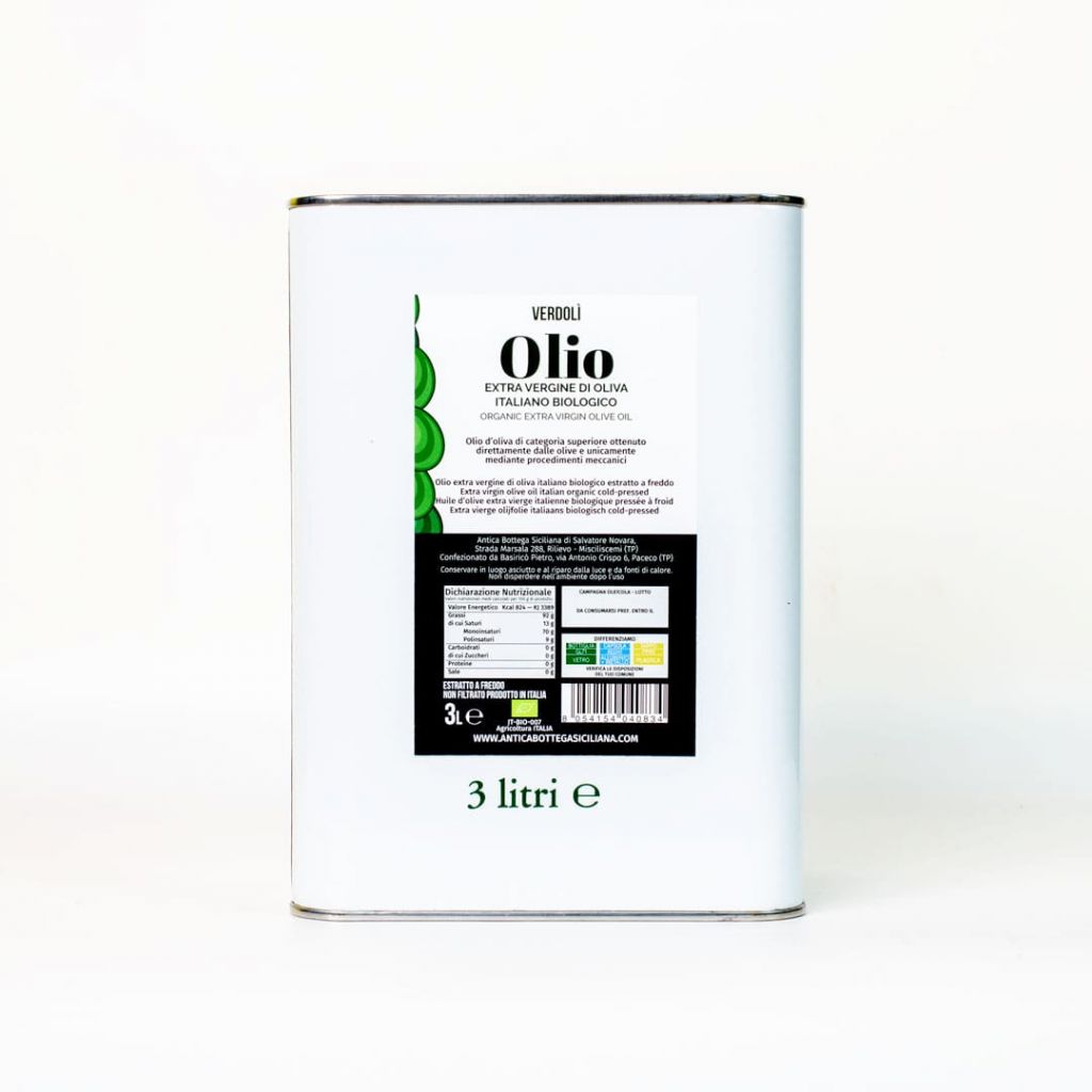 Olio Extra Vergine d'oliva Italiano Biologico Verdol&igrave; 3L