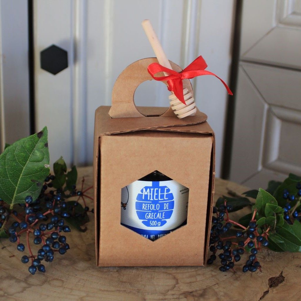 Confezione regalo con spargimiele di Miele Millefiori "Refolo di Grecale"