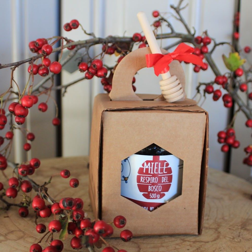 Confezione regalo con spargimiele di Miele Millefiori "Respiro del Bosco"