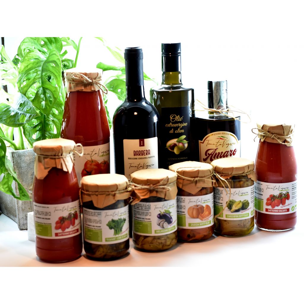 Cesto regalo 2 - Olio EVO, vino, miele e conserve di verdure