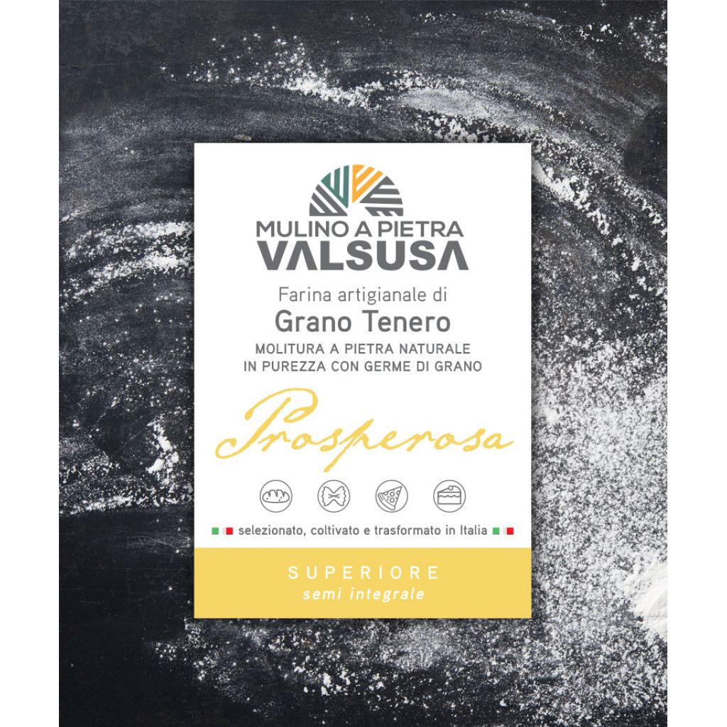 Prosperosa Superiore 1 kg - Farina di Grano Tenero DI FORZA, Semintegrale, TIPO 1, macinata a pietra, 100% Piemontese