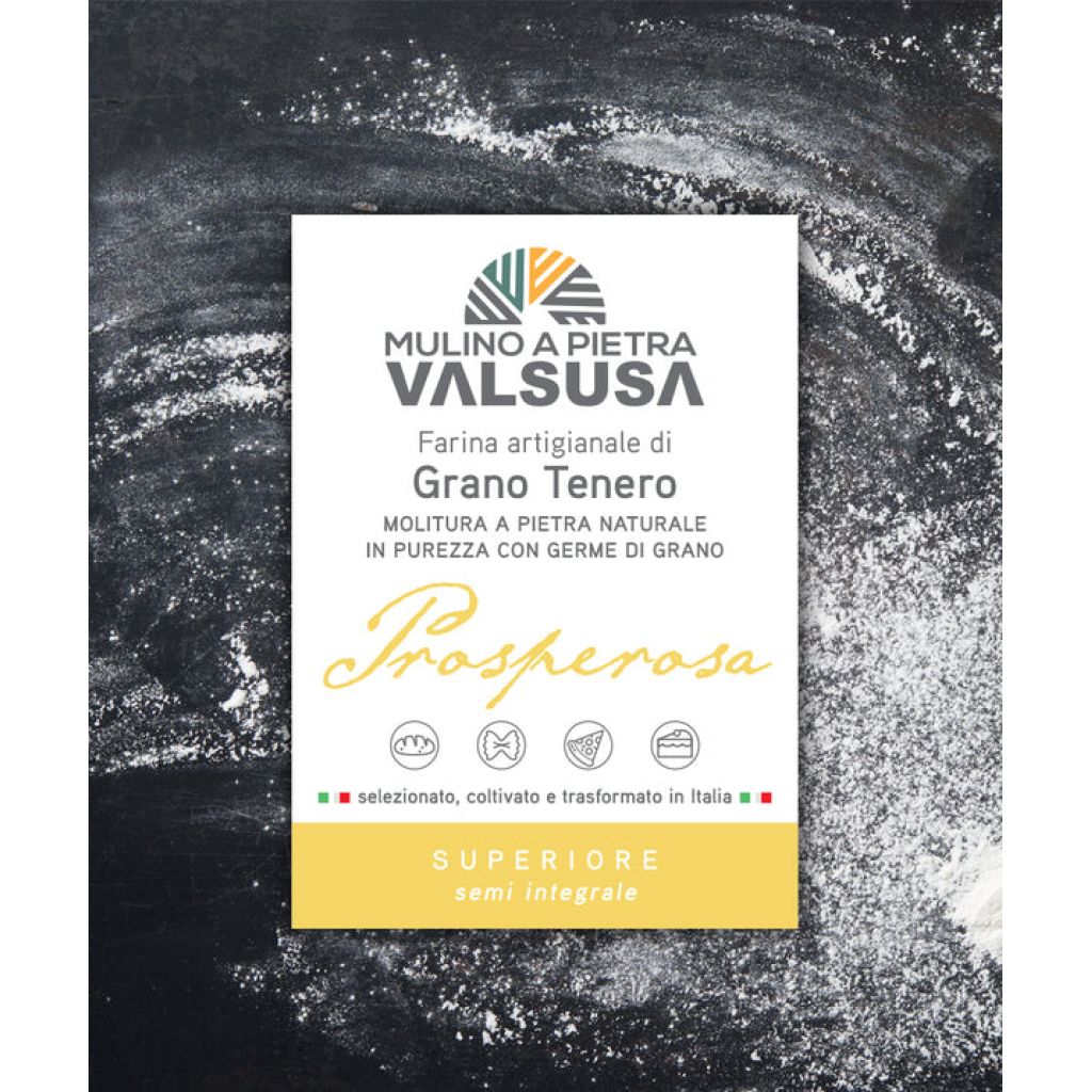 Prosperosa Superiore 2 kg - Farina di Grano Tenero DI FORZA, Semintegrale, TIPO 1, macinata a pietra, 100% Piemontese