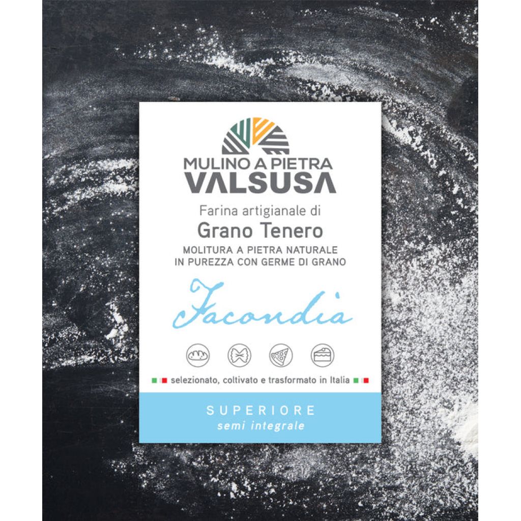 Facondia Superiore 1 kg - Farina di Grano Tenero DEBOLE, Semintegrale, TIPO 1, macinata a pietra, 100% Piemontese