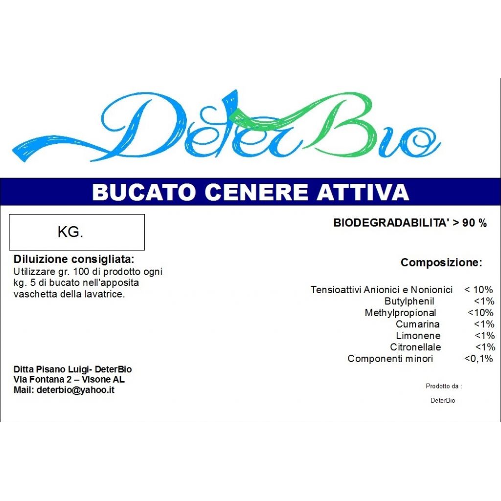 Detersivo bucato lavatrice cenere attiva kg. 25