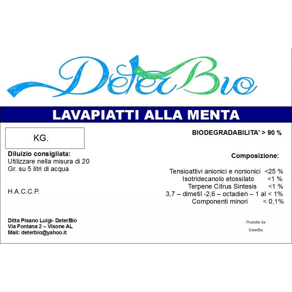 Lavapiatti a mano alla menta kg. 25