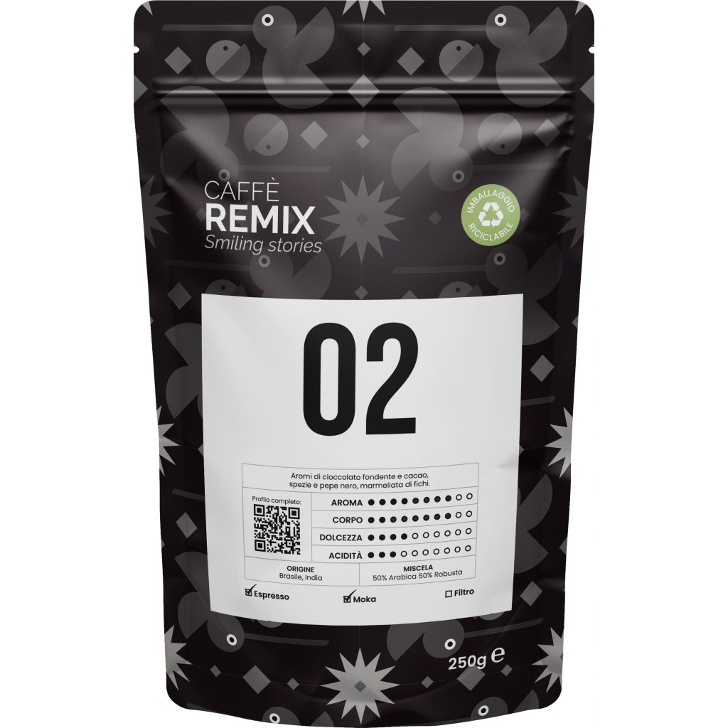 Caff&egrave; REMIX 02 - Caff&egrave; tostato in grani 250g - 50% Arabica 50% Robusta