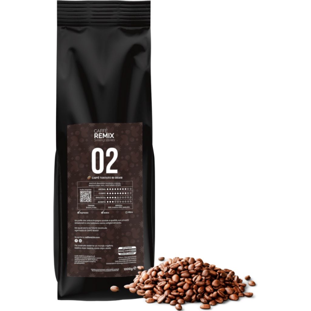 Caff&egrave; REMIX 02 - Caff&egrave; tostato in grani 1 Kg - 50% Arabica 50% Robusta