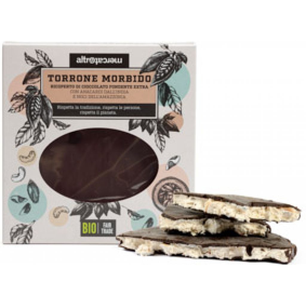 684 - TORRONE morbido ricoperto di cioccolato fondente BIO - 120 gr