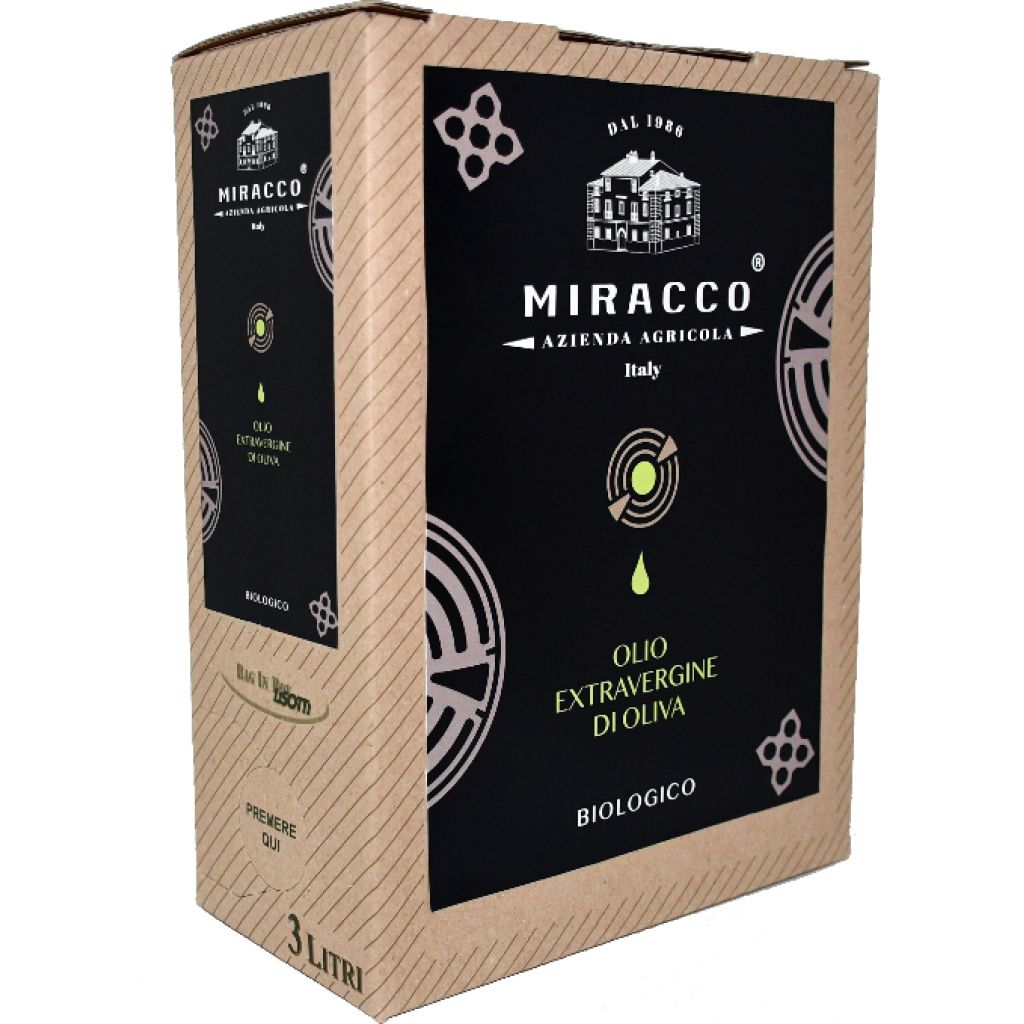 Extra Virgin Olive Oil - Organic - Produced in Calabria in a 3-liter Bag-in-Box