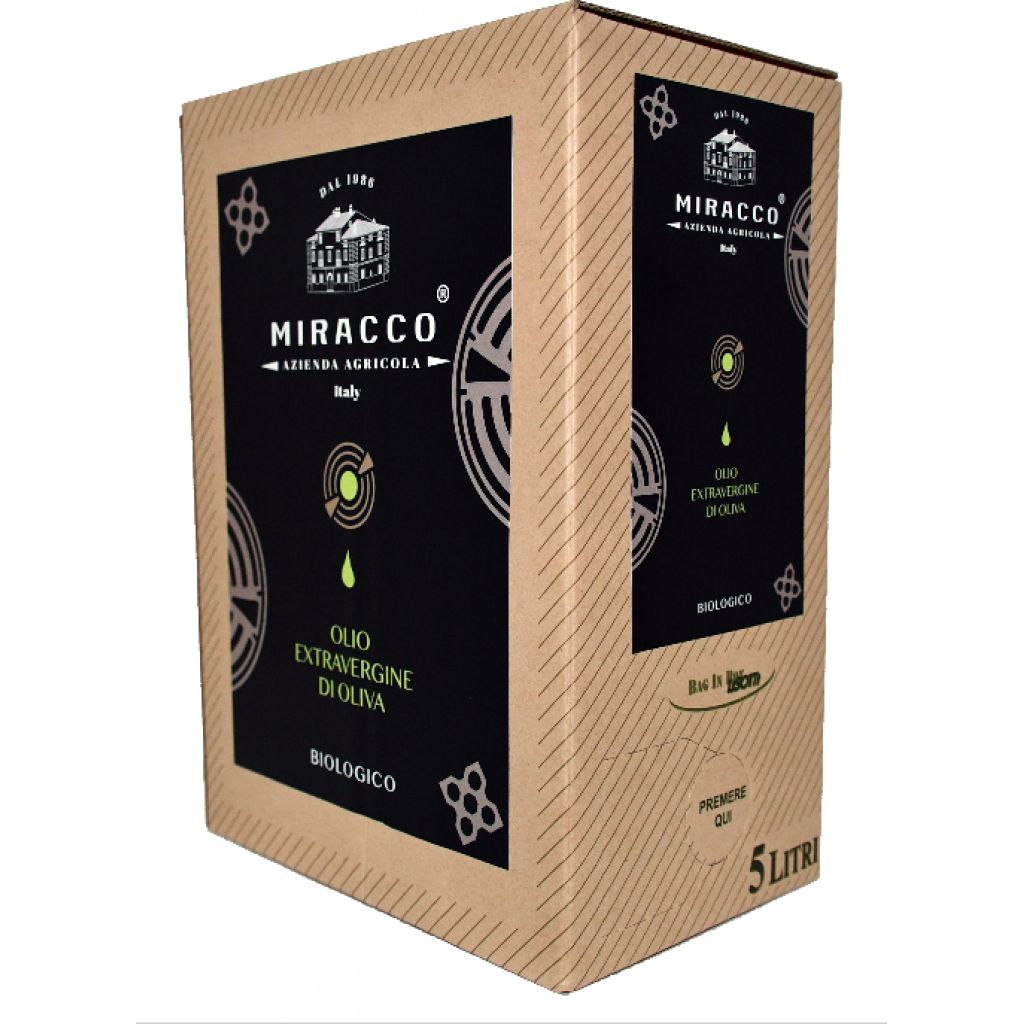 Extra Virgin Olive Oil - Organic - Produced in Calabria in a 5-liter Bag-in-Box