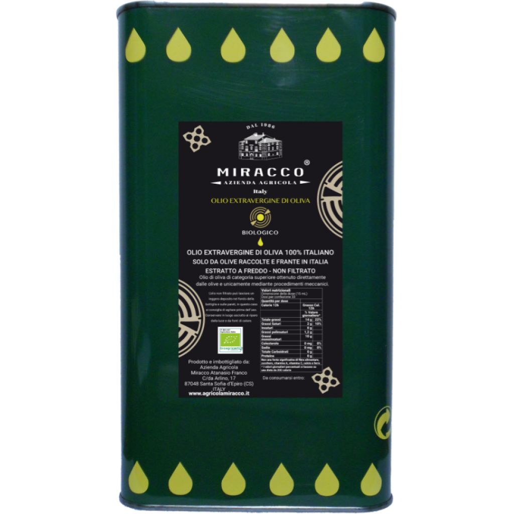 Olio Extravergine di Oliva - Bio - Prodotto in Calabria in Lattina 3 Litri