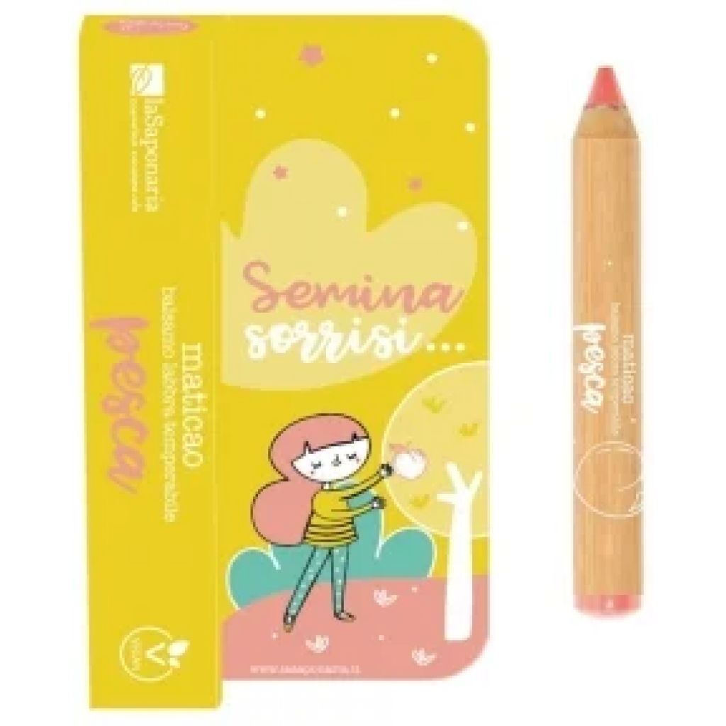 Maticao pesca. Balsamo labbra temperabile al profumo di pesca. Finish matte.