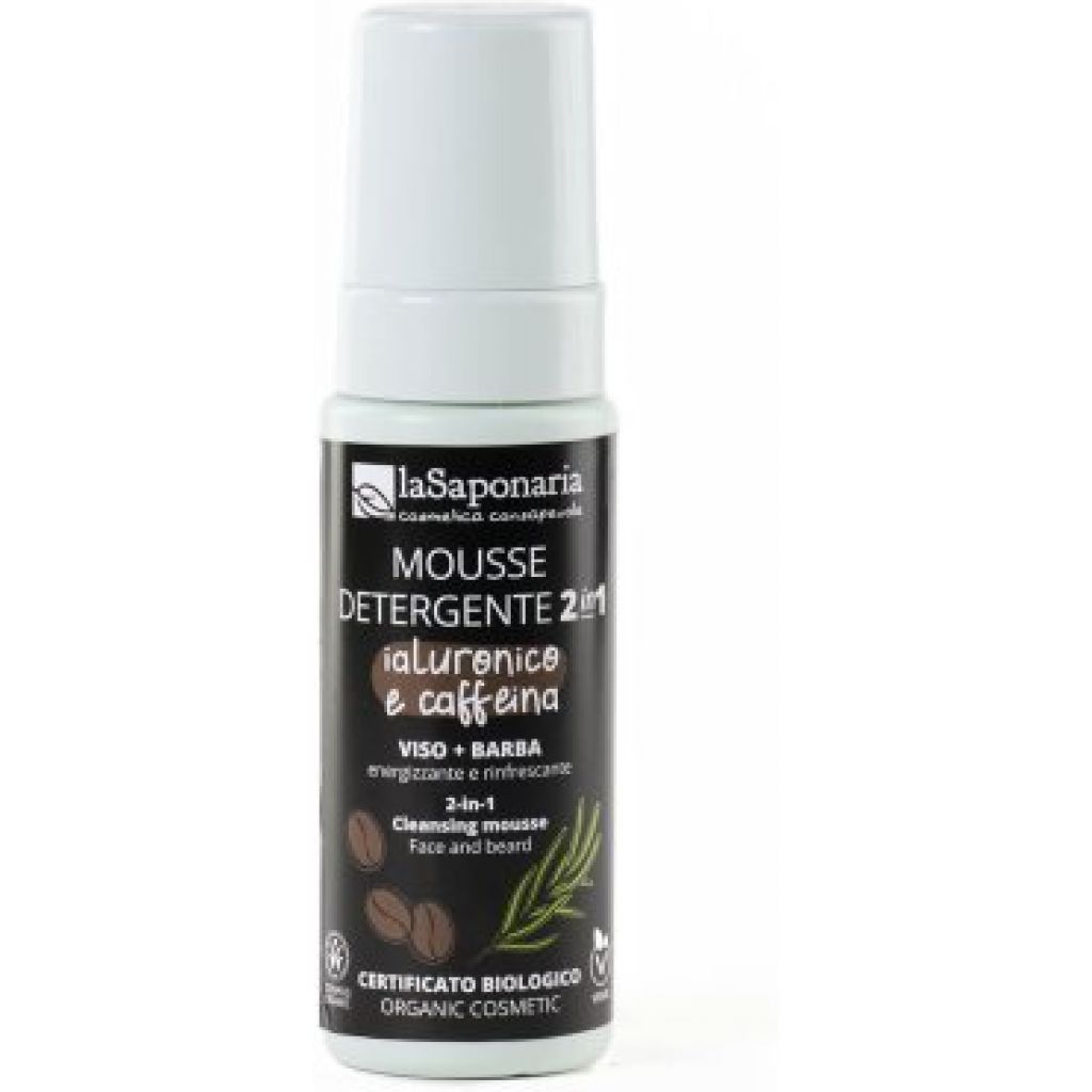 Mousse detergente viso + barba - ialuronico e caffeina* 150 ml