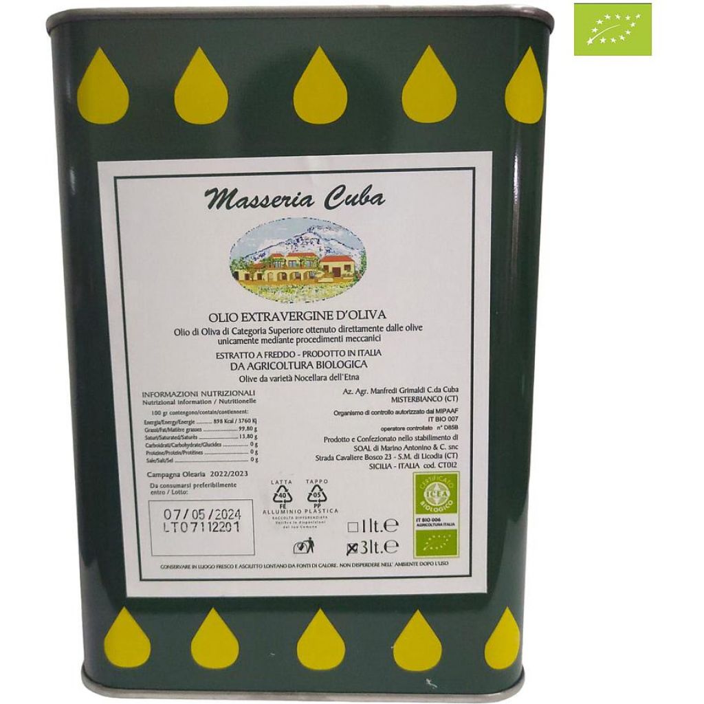 Olio EVO Nocellara Etnea Biologico 2023/2024 - 3 L