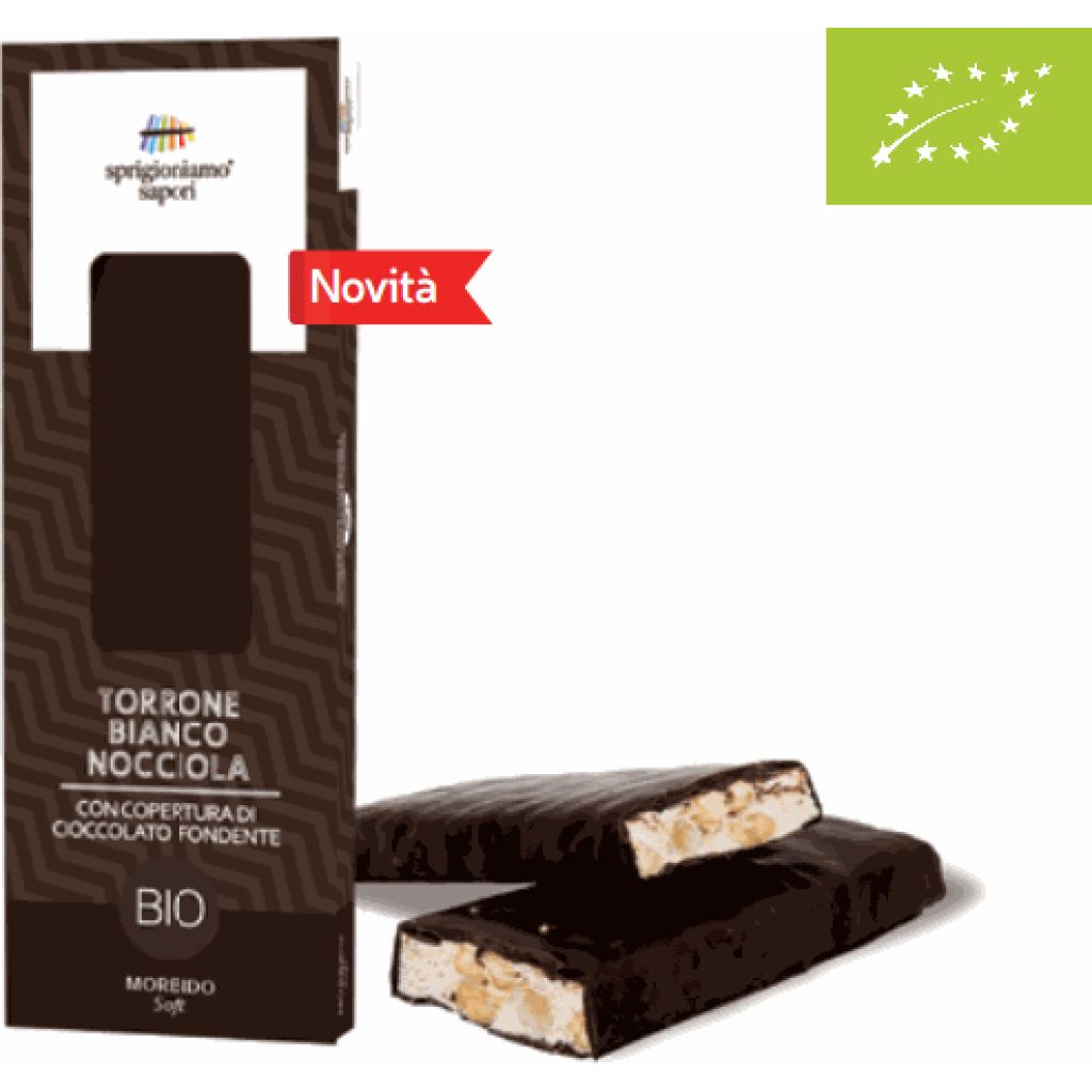 Torrone bianco di nocciole ricoperto di cioccolato fondente - 100 g