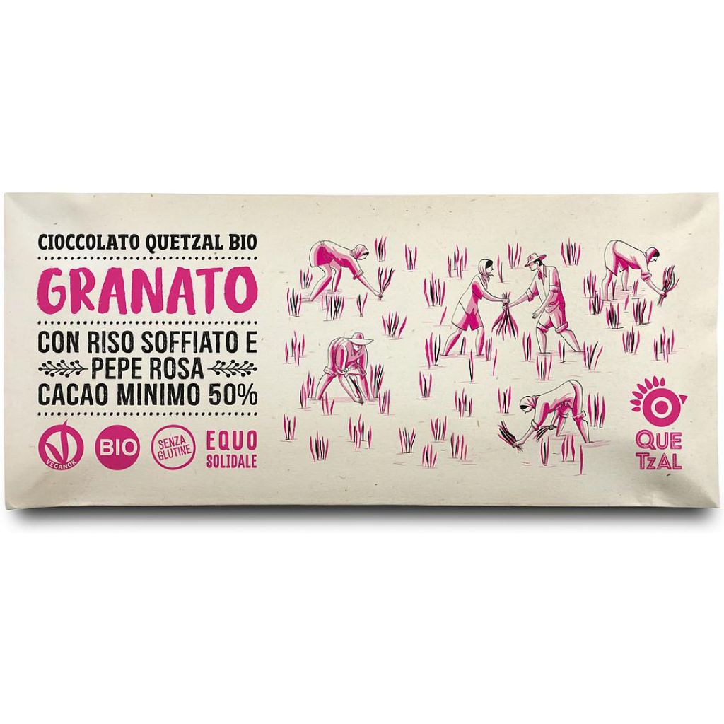 GRANATO - Cioccolata con pepe rosa e riso soffiato 50% cacao BIO - 60 g