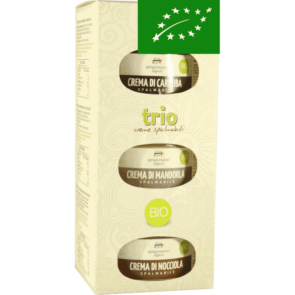 Tris di creme spalmabili bio (nocciola, mandorla, carrubbo) 3 x 100 g