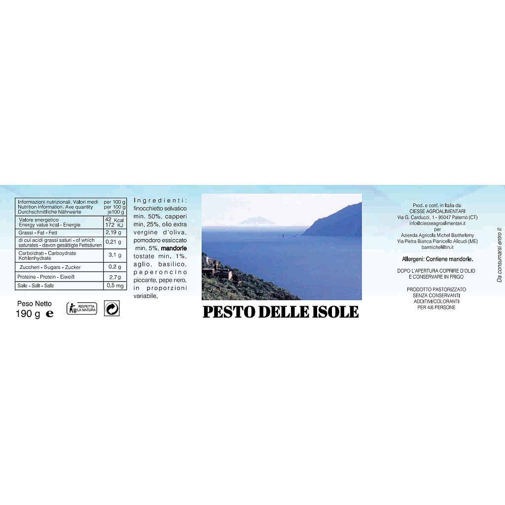 Pesto delle Isole al finocchietto capperi pomodoro secco e mandorle tostate - 190 g